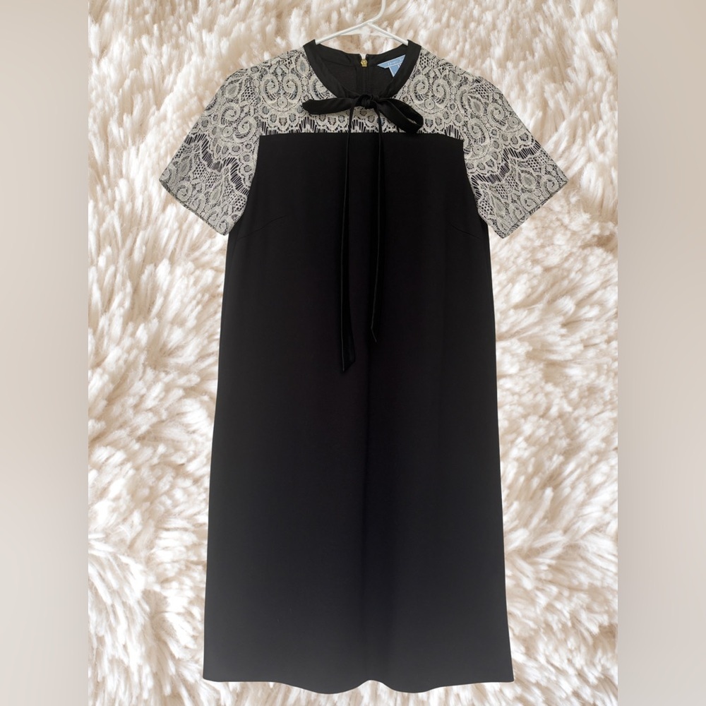 Draper James Black Dress with White Lace Yoke and Neck Bow - Picture 4 of 9